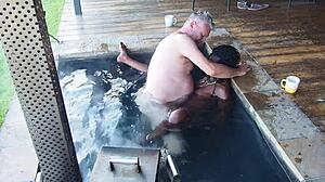 Ebony Secretary Fucks Boss In Hottub With Big Black Cock