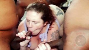 geminis gangbang features milfs riding big black cocks with creampies and facials.