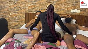 real amateur threesome heats up with guest guy in homemade action