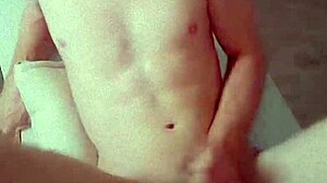 the table shook from the powerful fuck in the sexy guy's asshole. the penetration made sperm flow out naturally.