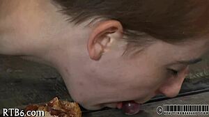 why is this restrained hotty getting punished in the garage with intense domination?