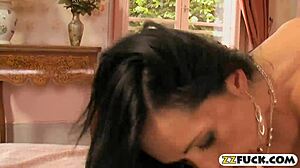 two luscious women get pounded by big cock in bedroom anal assfucking with blowjob group action