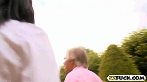 two luscious women get pounded by big cock in bedroom anal assfucking with blowjob group action