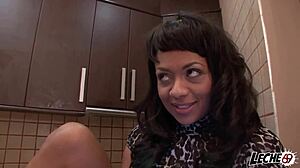 Debut of eighteen-year-old amateur in bisexual threesome with Latina pornstars.