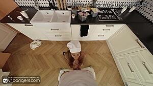 Vr bangers features horny italian cook eveline dellai deepthroating big dick in european group sex with bareback anal and cumshot in high definition pov