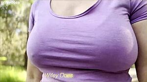 My big tit wife dares to flash her tits in a public park setting.