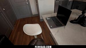 Stepdad catches stepdaughter watching porn and asks for big cock doggystyle sex