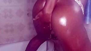 crazy bitch plays with dildos in shower but craves monster cocks for anal assfucking