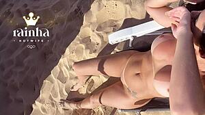 Rainha Hotwife Tests Liquid Gel Vibrator Naked on Nudist Beach in Brazil