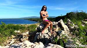 Perfect Model Masturbates Shaved Pussy Outdoors with Huge Sex Toy Not Afraid to Get Caught - Passionbunny