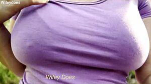 My big tit wife dares to flash her tits in a public park setting.