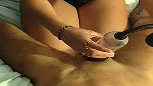 Amateur Cute Young Girl Gives Sexy Handjob in Bedroom with Natural Tits on Display