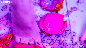 Bare Toes From Juicy Latina Redhead Goddess Crush Fruit In Close Up Wet Femdom Fetish