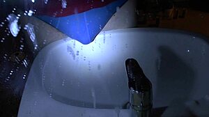 Peeing in Blue Underpants Over the Sink - What a Wet Mess!