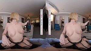 Naughty America - Kate England Fucks You in VR! Blue Eyes Babe Gives Blowjob and Handjob in Lingerie.