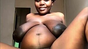 Overwhelmed with Desire, the Pregnant Ebony Babe Rides Her Wet Pussy on a Huge Dildo in Lingerie, Feeling Every Inch as Her Big Tits Bounce in Homemade Solo Play