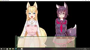 Teen rides cowgirl in anime hentai dating game with big tits foxgirl Konko.