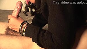 Extreme deepthroat and gagging finishing in her mouth after hard and fast handjob hairy veiny cock