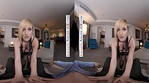Naughty America - Kate England Fucks You in VR! Blue Eyes Babe Gives Blowjob and Handjob in Lingerie.