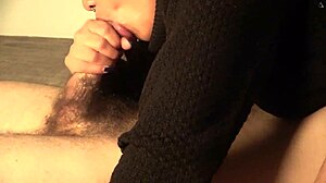 Extreme deepthroat and gagging finishing in her mouth after hard and fast handjob hairy veiny cock