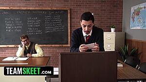 Teamskeet - adorable newcomer nikki nicole joins camilla cream for classroom threesome during debate