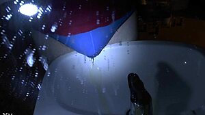 Peeing in Blue Underpants Over the Sink - What a Wet Mess!