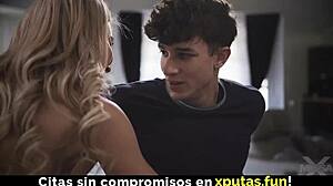 Petite Blonde Stepmom Teases in Lingerie Before Creampie Fuck from Stepson in Taboo Scene