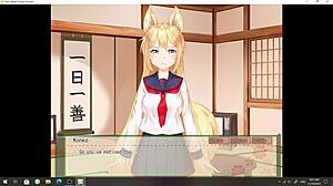 Teen rides cowgirl in anime hentai dating game with big tits foxgirl Konko.