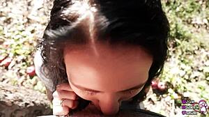 Garden blowjob ends in huge facial cumshot