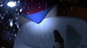 Peeing in Blue Underpants Over the Sink - What a Wet Mess!