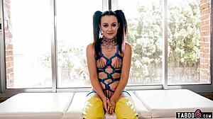 Danni Rivers endures intense rough sex as tied up colorful teen slut with bondage and spanking