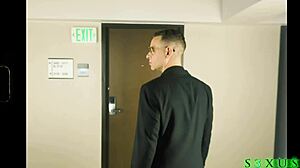 Blonde and brunette babes take rough sex in threesome with huge cock pounding!