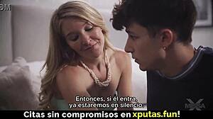 Petite Blonde Stepmom Teases in Lingerie Before Creampie Fuck from Stepson in Taboo Scene