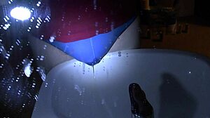 Peeing in Blue Underpants Over the Sink - What a Wet Mess!