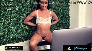 Girlsway - horny Kira Noir and hot MILF Reagan Foxx masturbate in front of the cam for a documentary