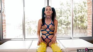 Danni Rivers endures intense rough sex as tied up colorful teen slut with bondage and spanking