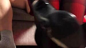 Short redhead in skirt and stockings gets cumshot on petite ass in homemade pov fetish clip