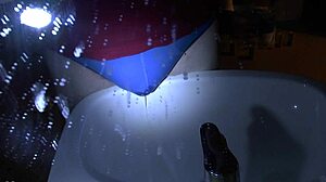 Peeing in Blue Underpants Over the Sink - What a Wet Mess!