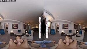 Naughty America - Kate England Fucks You in VR! Blue Eyes Babe Gives Blowjob and Handjob in Lingerie.