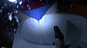 Peeing in Blue Underpants Over the Sink - What a Wet Mess!