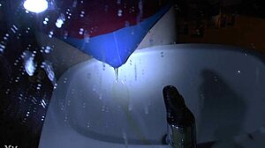 Peeing in Blue Underpants Over the Sink - What a Wet Mess!