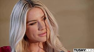 Blonde bombshell Dakota Lyn flaunts tight ass in lingerie before intense anal play