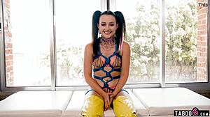 Danni Rivers endures intense rough sex as tied up colorful teen slut with bondage and spanking