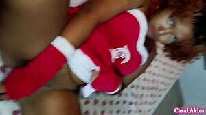 Testing new vibrator leads to intense fucking. She gets cum in her pussy during this Christmas cosplay special part 3.