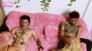 My first grupal foursome with big cock in missionary and tight pussy action as colombian latina in orgy party with muscular guys!!