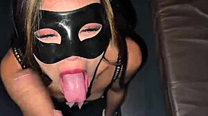 Carnaval swing party features maid in buttplug giving her pussy during group fetish fun.