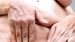 Horny Granny Open Wide Wet Pussy and Get Orgasm with Fingering in Lingerie and Stockings!