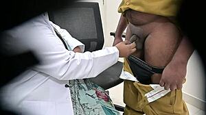 Doctor shocked by patient's small cock flash.