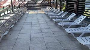 we're filming this crazy vacation video with hard spanking on sexy teen brunette outdoors... oh man!