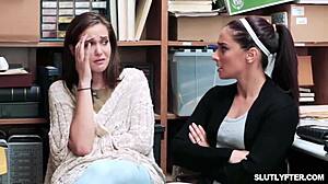 Officer jack vegas tells stepsisters hadley haze and lilly bell the ultimatum, so they blowjob and fuck in doggystyle threesome at shop office.